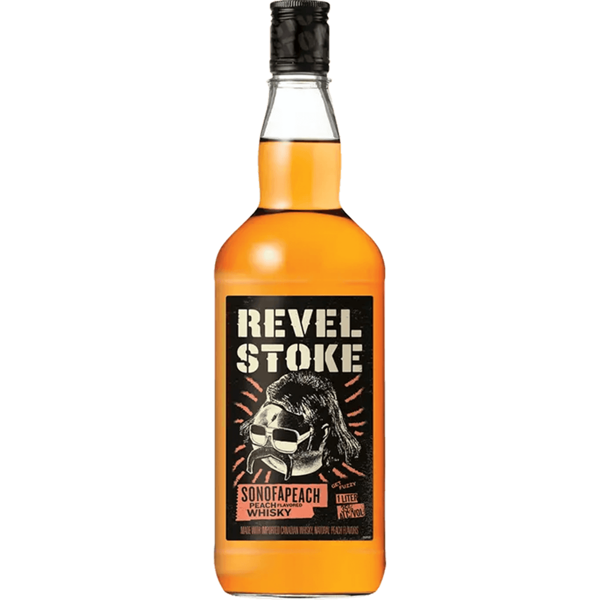 Revel Stoke Sonofapeach Whisky 1L bottle showcasing bold peach flavor and smooth Canadian whisky.