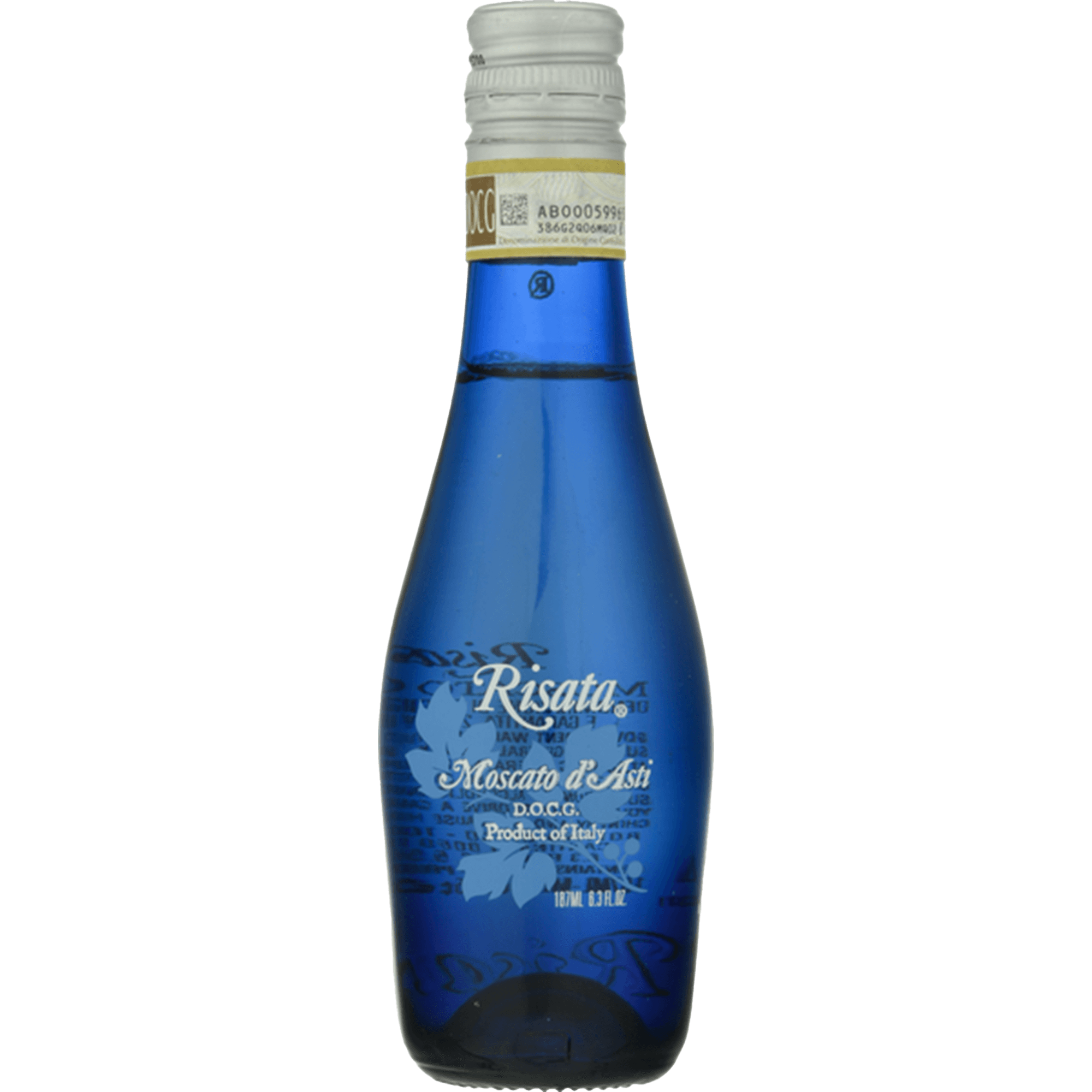 Risata Moscato d'Asti 187ml bottle, sweet sparkling wine with floral and fruity flavors from Italy.
