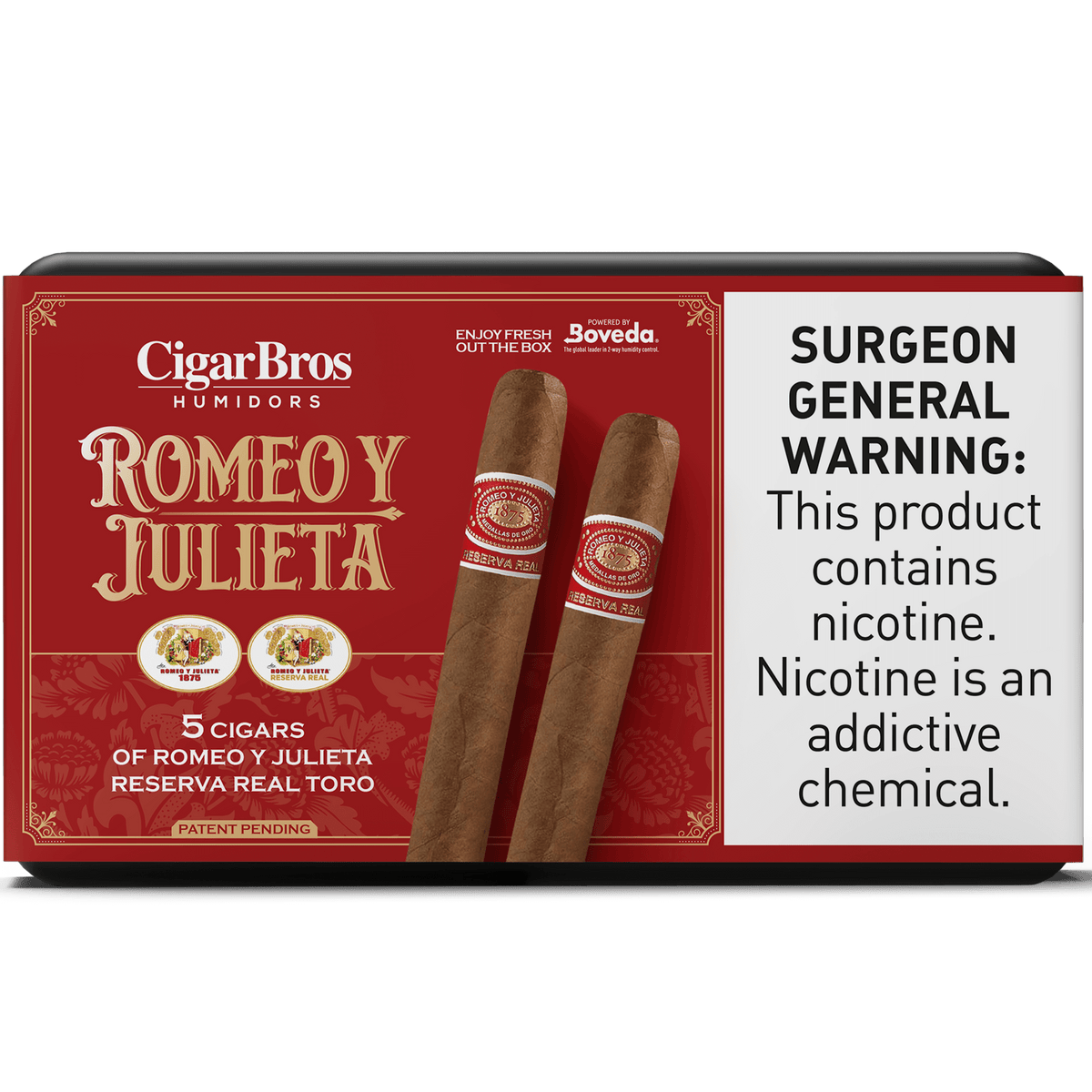 Romeo y Julieta Reserva Real Toro cigars pack by CigarBros, featuring 5 premium cigars with a smooth flavor.