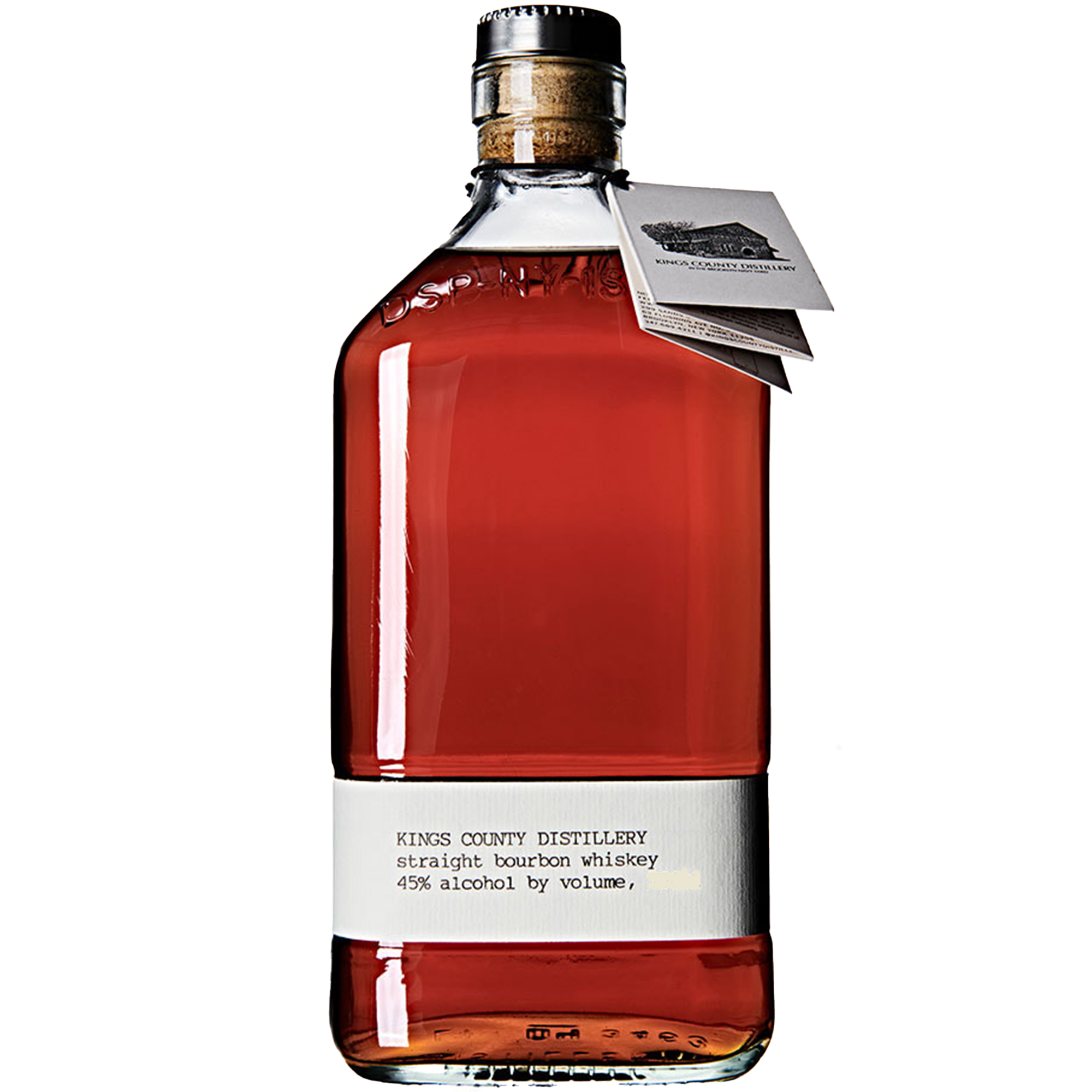 King's County Straight Bourbon 200ml bottle featuring organic corn and barley ingredients in a rustic setting.