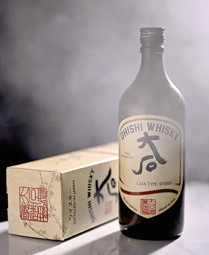 Ohishi Sherry Cask Japanese Whisky bottle with elegant design, showcasing premium rice whisky flavors.