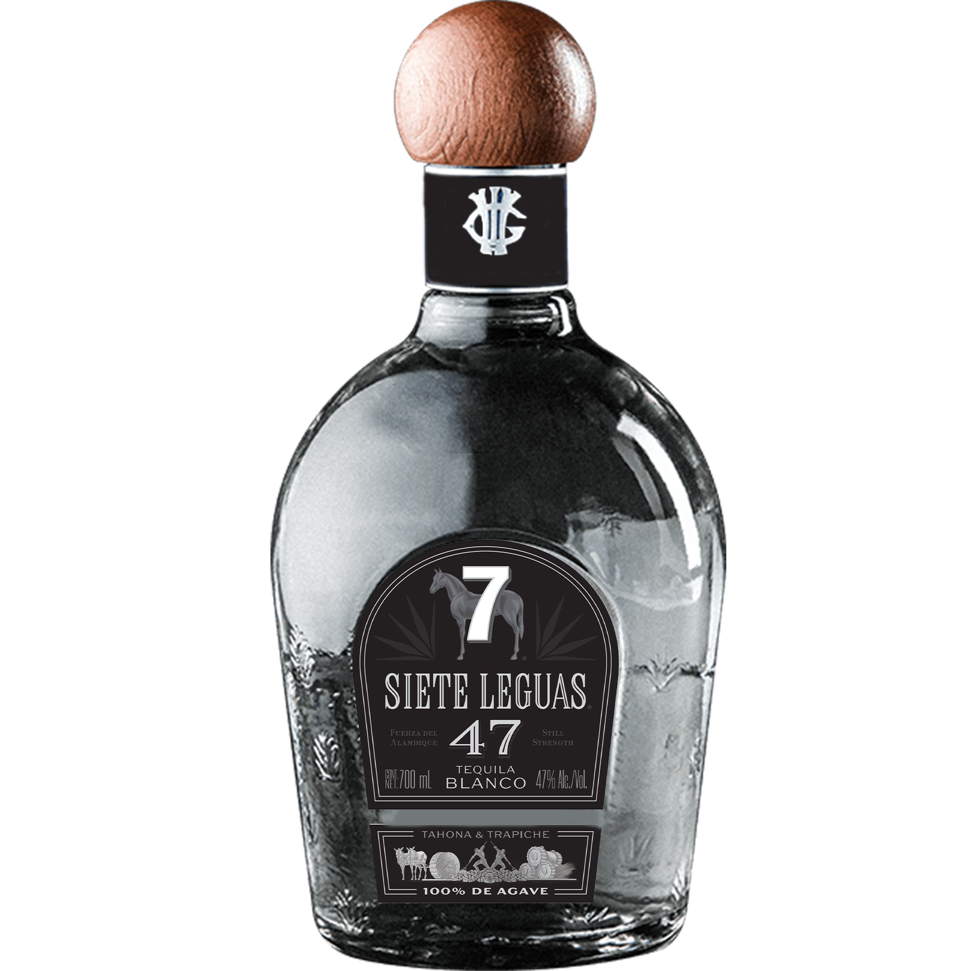 Siete Leguas 47 Still Strength Blanco Tequila bottle showcasing its premium 100% agave quality.
