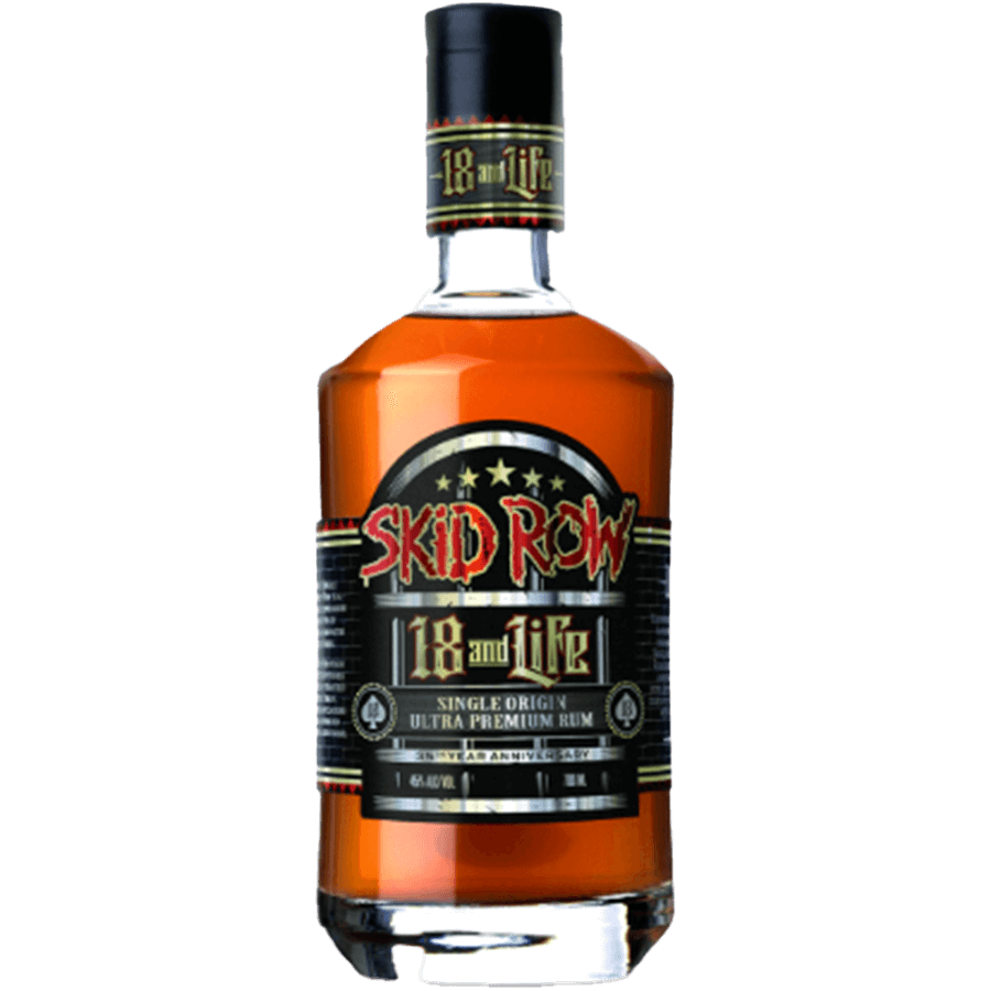 Skid Row 18 and Life Ultra Premium Rum 700ml bottle showcasing unique wood aging and bold flavor.