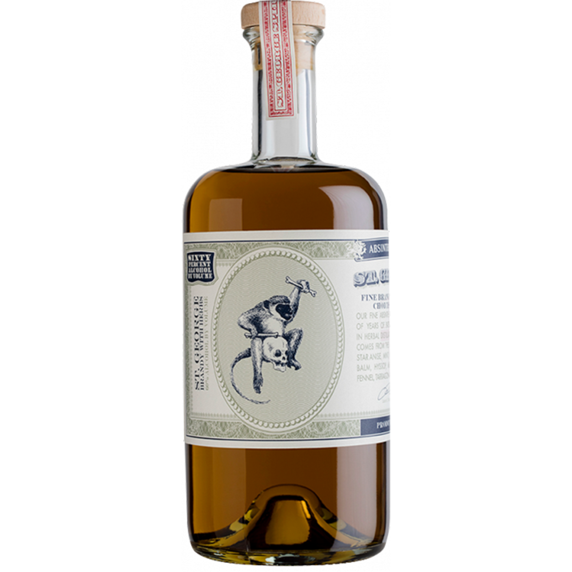 St. George Absinthe Verte 200ml bottle featuring a unique label and natural ingredients, 120 Proof / 60% ABV.