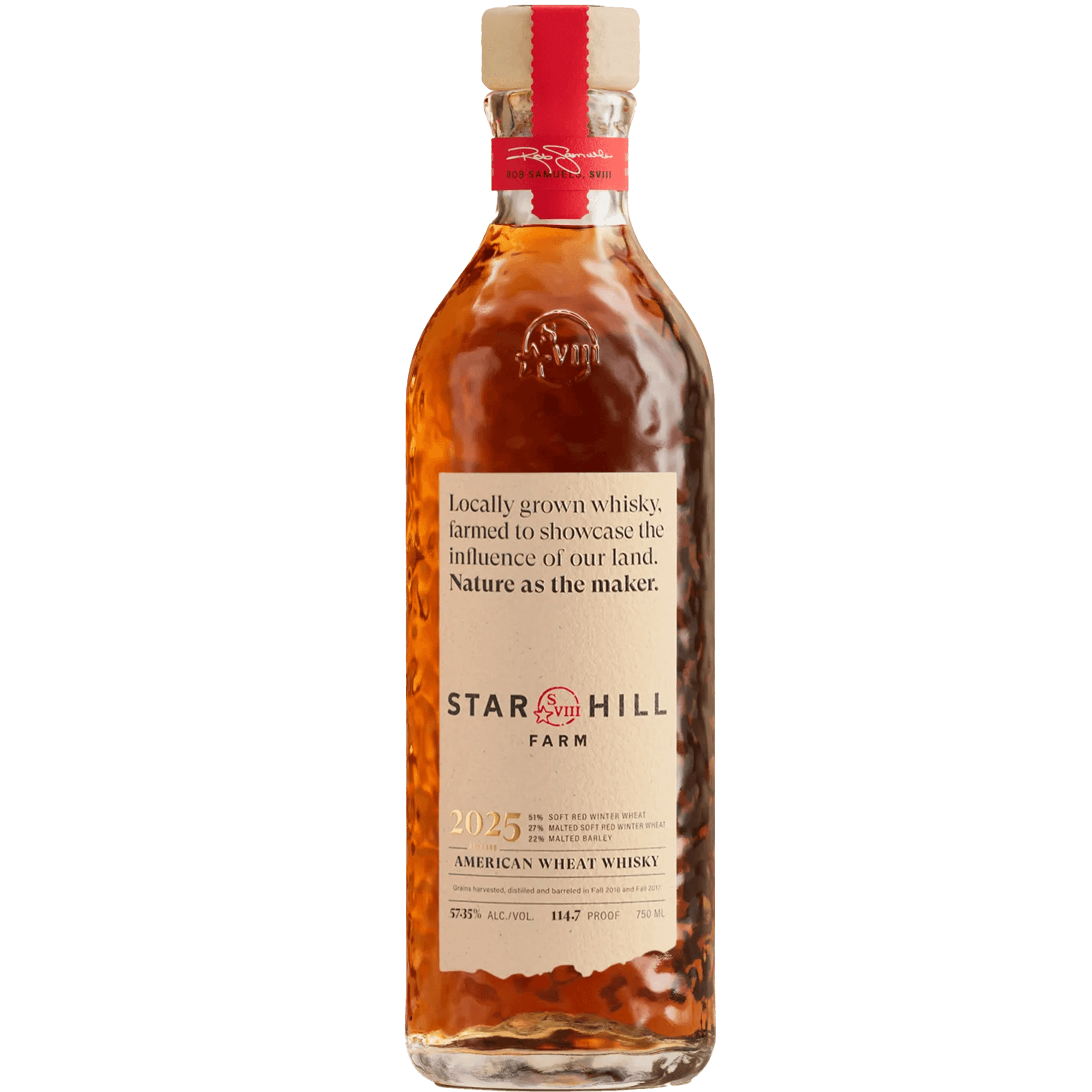 Star Hill Farm American Wheat Whisky bottle showcasing the 2025 release, crafted with locally grown wheat.