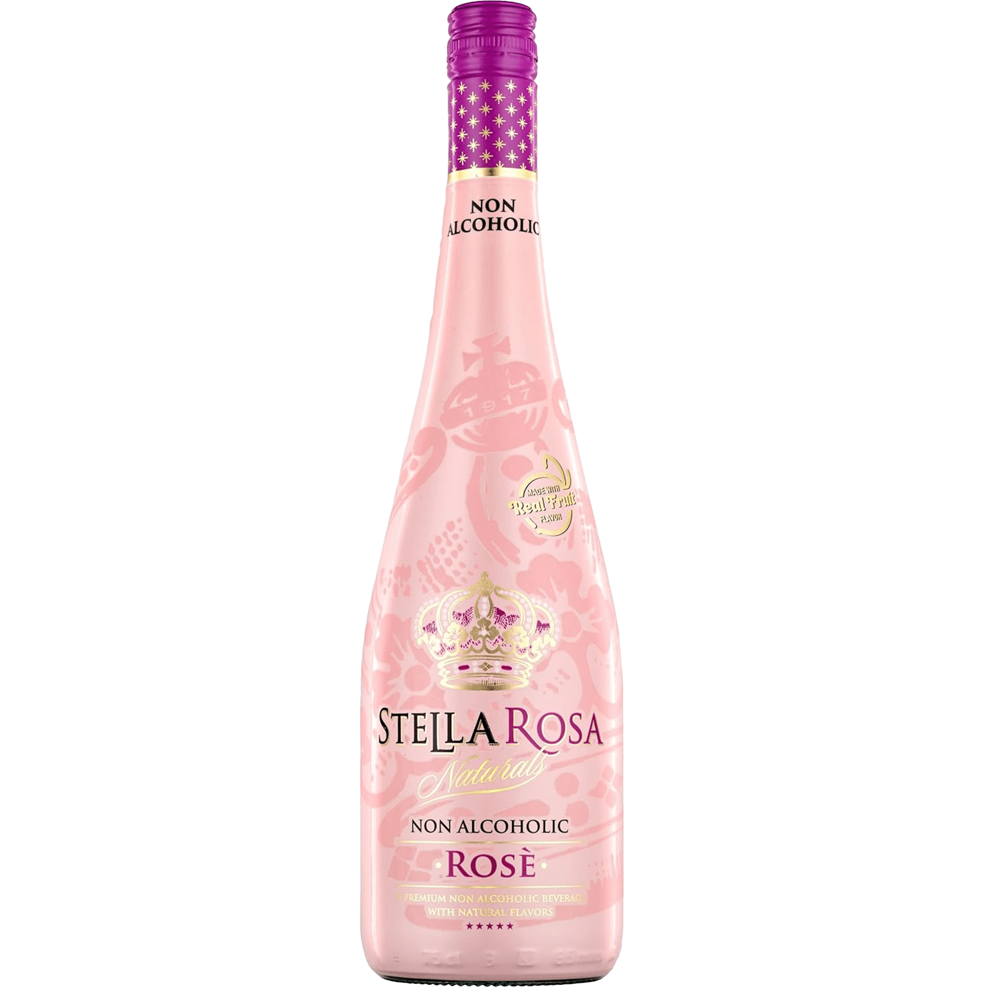 Bottle of Stella Rosa Non Alcoholic Rosé, featuring elegant pink design and crown logo.