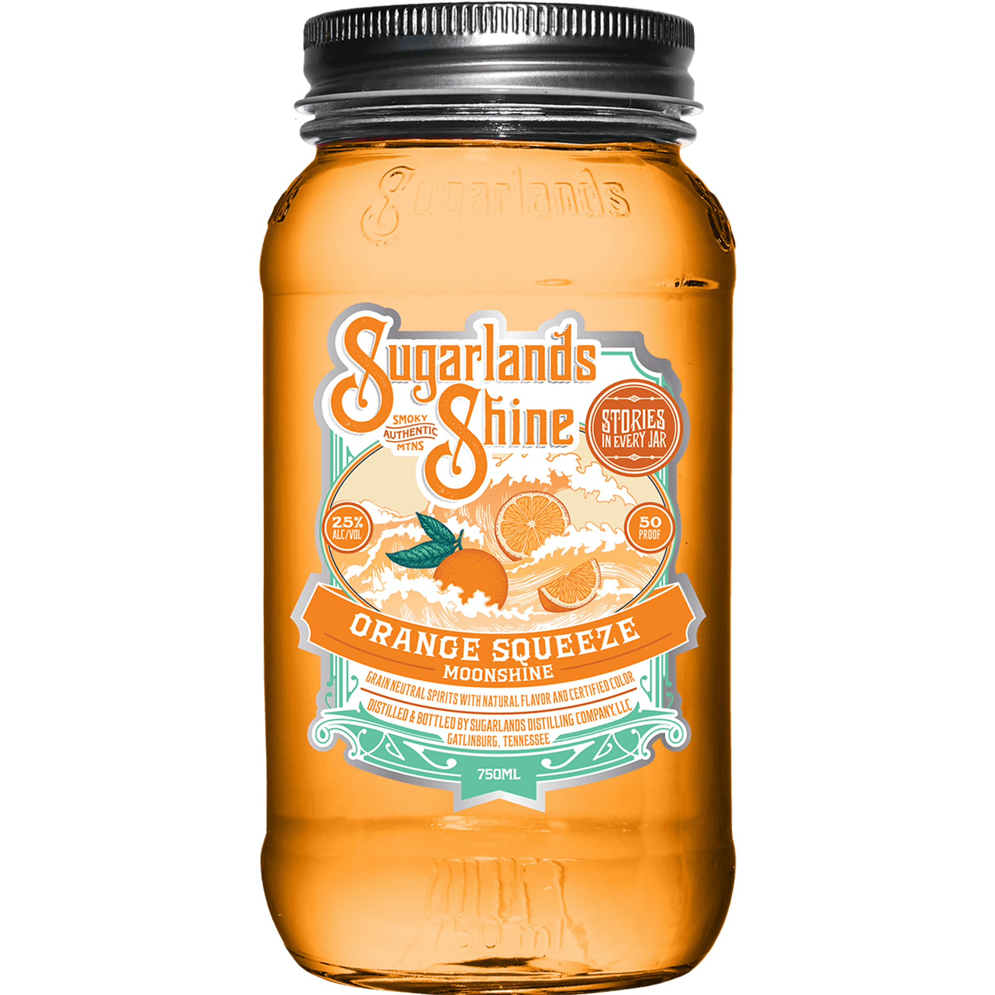 Sugarlands Shine Orange Squeeze moonshine in a jar with vibrant orange soda flavor and Appalachian spirit.
