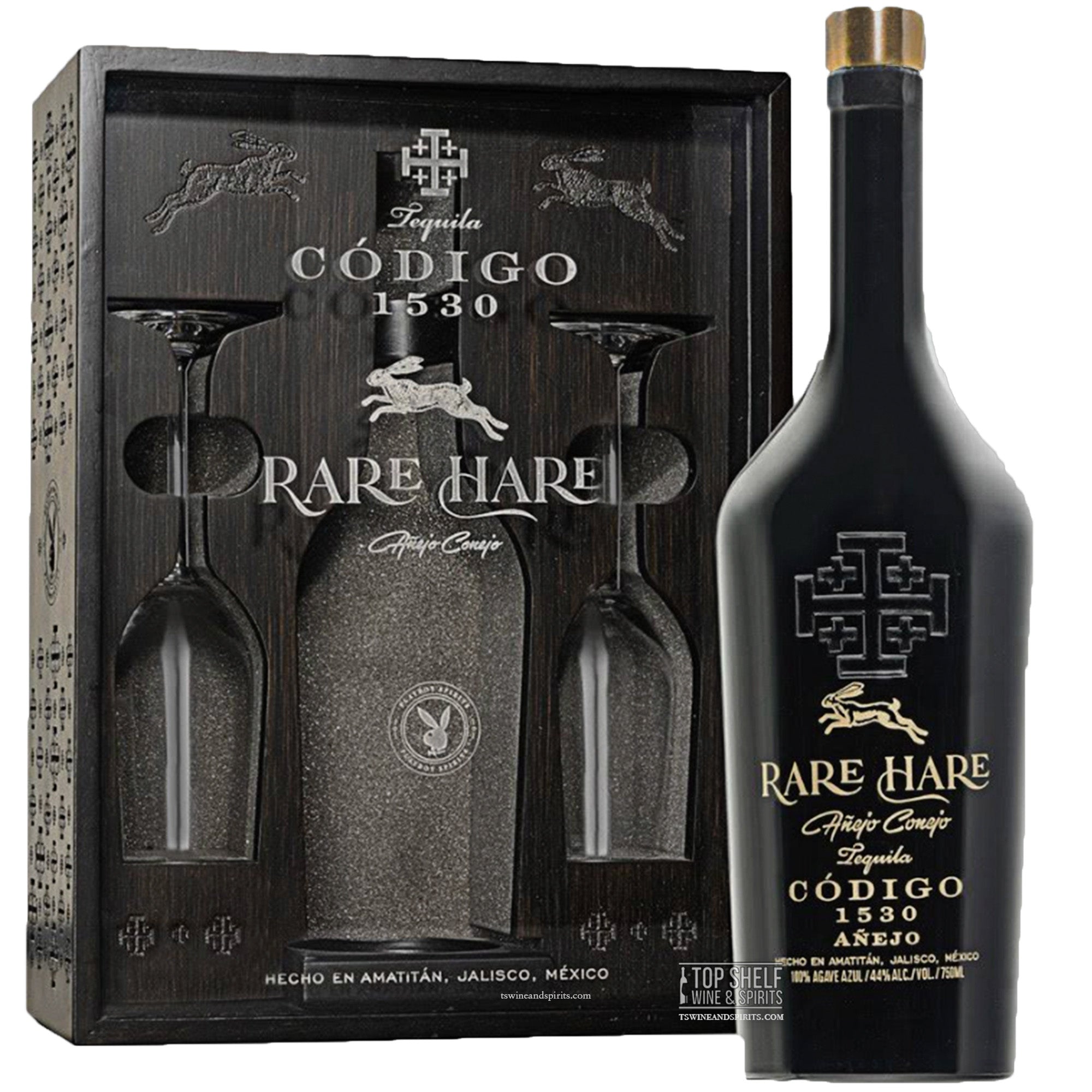 Código 1530 Playboy Rare Hare Añejo Tequila (2 Glasses)