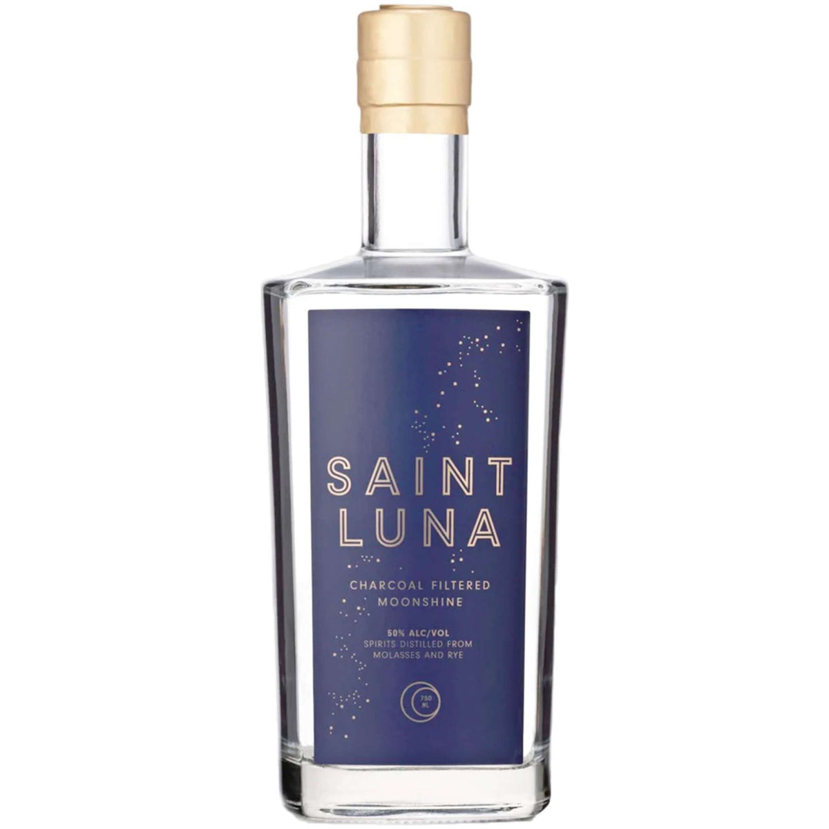 Saint Luna Charcoal Filtered Moonshine bottle showcasing its premium craft liquor with a smooth and elevated taste.