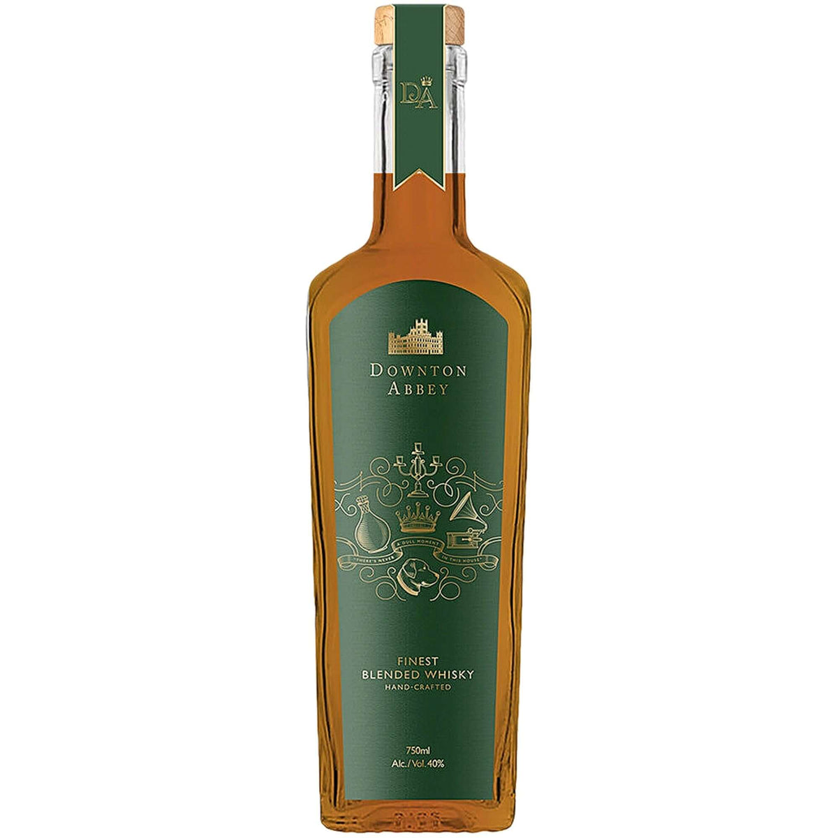 Downton Abbey Blended Scotch Whiskey bottle with elegant design, showcasing its rich British character.