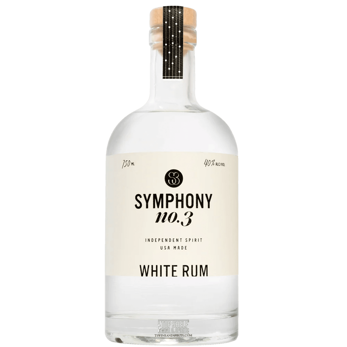 Symphony No.3 White Rum bottle, 750ml, 40% ABV, independent spirit distilled from Floridian sugar cane.