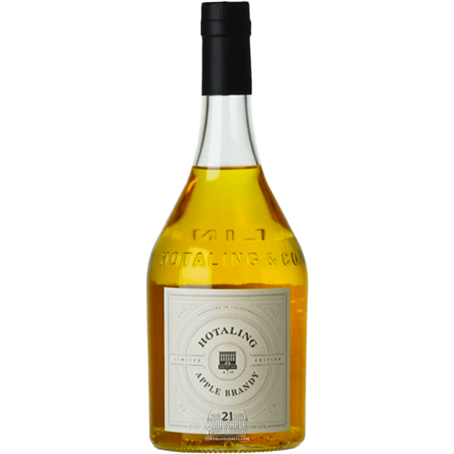 Hotaling 21 Year California Apple Brandy bottle, limited edition aged in French oak, showcasing caramel apple notes.