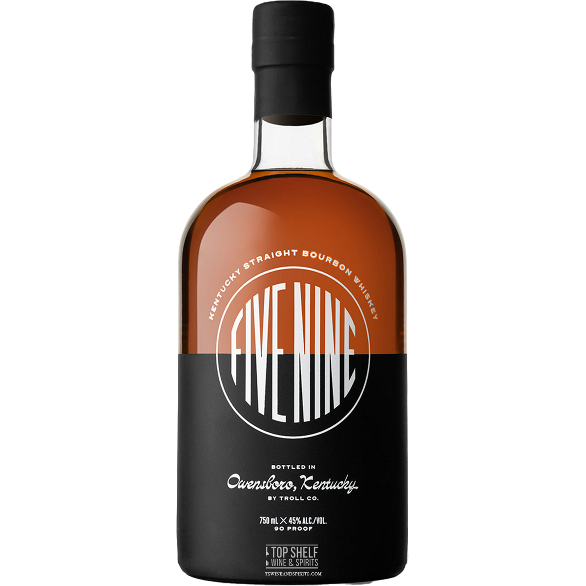 Five Nine Kentucky Straight Bourbon Whiskey bottle, aged in new American oak barrels with distinct spice notes.