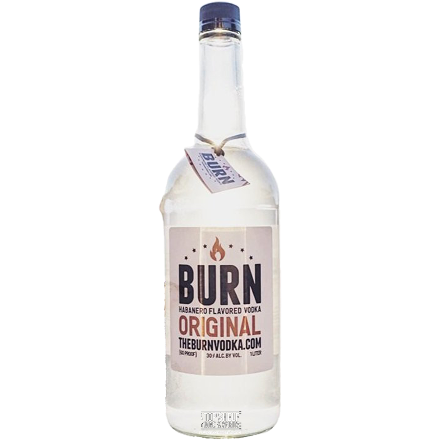 Burn Habanero Flavored Original Vodka bottle, 1L, featuring a unique blend of habaneros, 30% ABV.