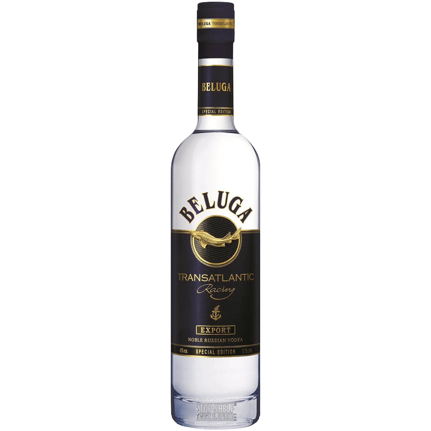 Beluga Transatlantic Racing Vodka bottle, special edition honoring yachting team victories in prestigious competitions.