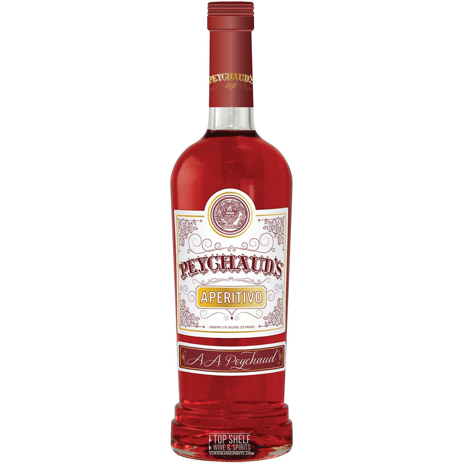 Peychaud's Aperitivo bottle with a bold red label, ideal for cocktails and aperitif lovers.