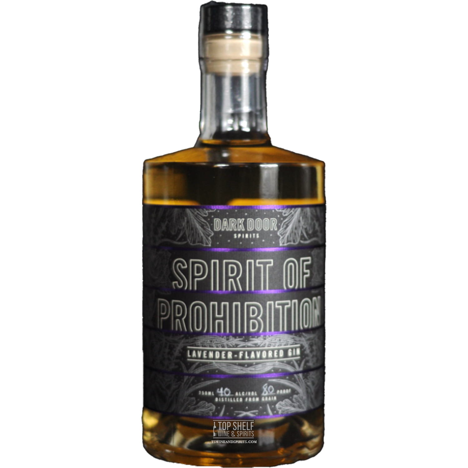 Dark Door Spirits Spirit of Prohibition gin bottle, showcasing unique lavender flavor with a smooth finish.