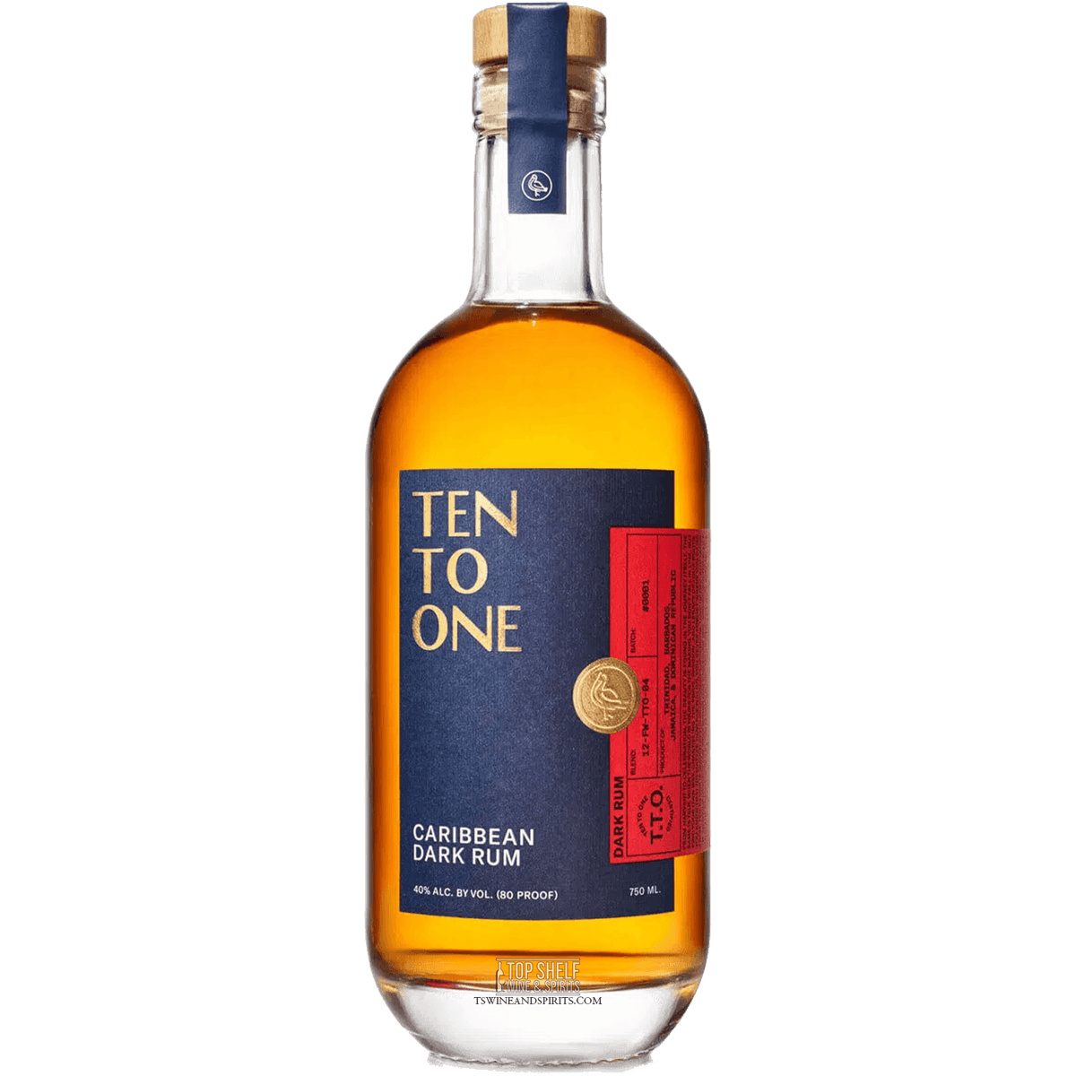 Ten To One Caribbean Dark Rum bottle showcasing its rich amber color and elegant label design.