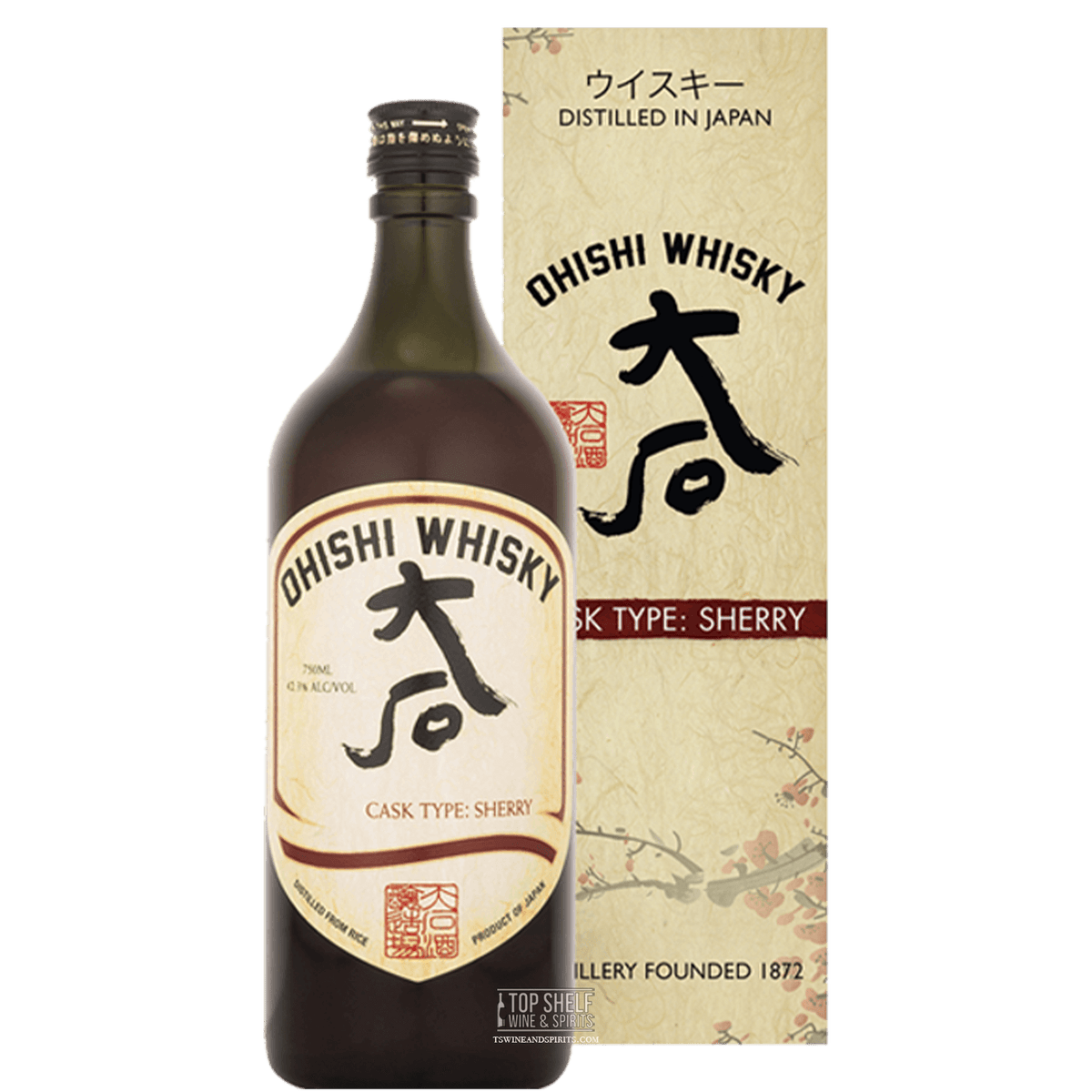 Ohishi Sherry Cask Japanese Whisky bottle and packaging, highlighting fine Japanese distillation.