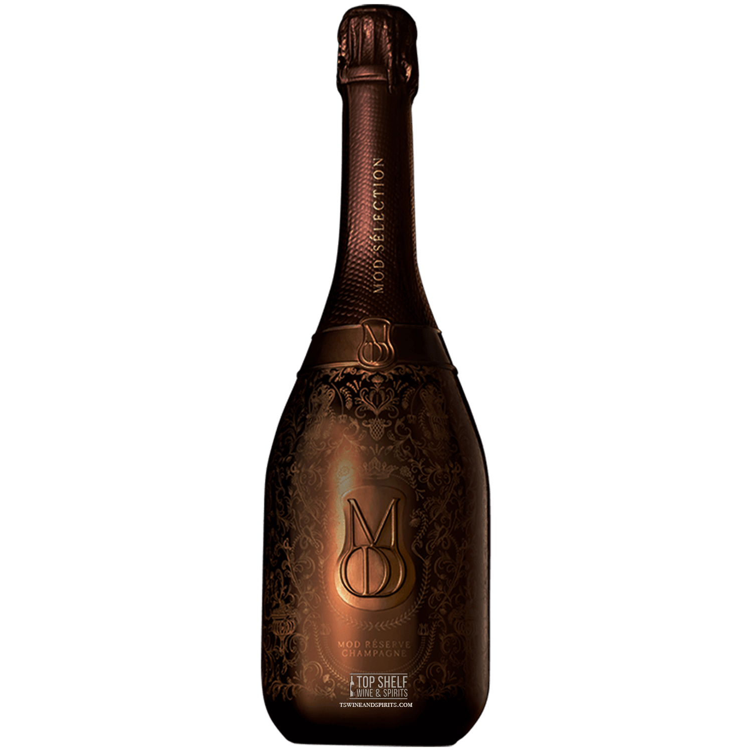 Mod Sélection Reserve Champagne bottle featuring elegant design and rich copper tones, showcasing premium quality.