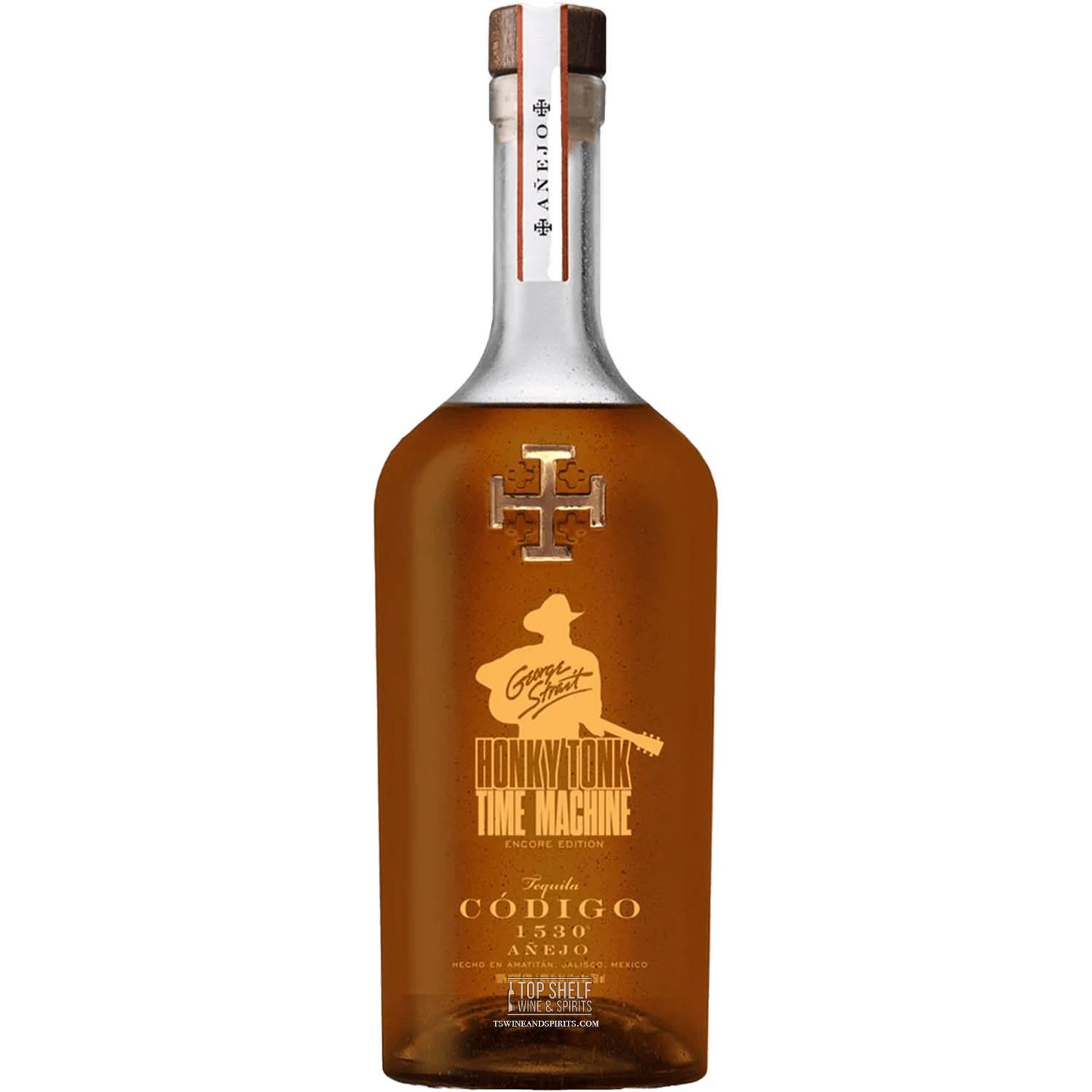 Código 1530 George Strait Honky Tonk Time Machine Añejo Tequila bottle, aged 18 months, 100% Lowlands Agave.