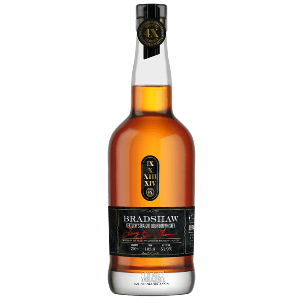 Bradshaw Kentucky Straight Bourbon bottle, crafted by a master distiller, featuring rich amber color and elegant design.