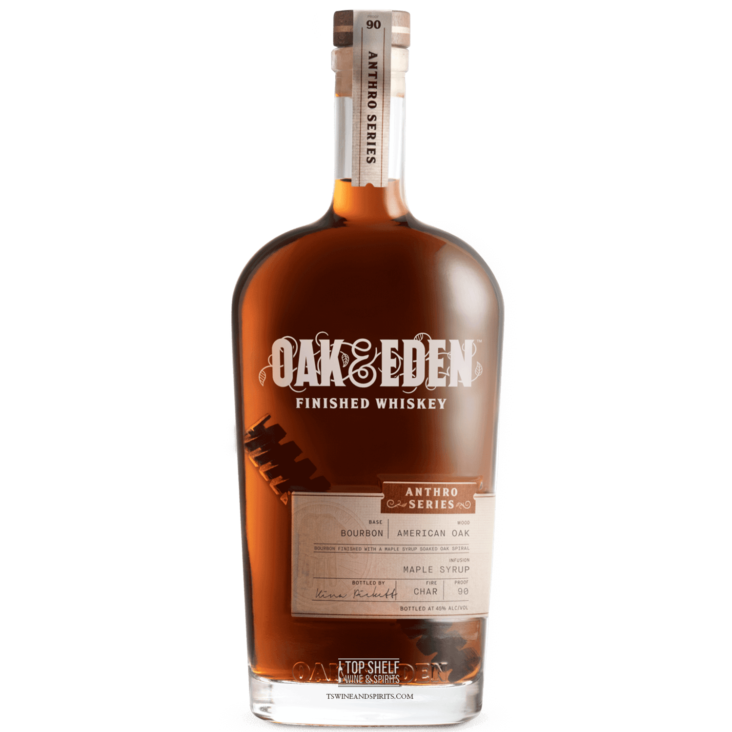 Bottle of Oak & Eden Kina Pickett Whiskey from the Anthro Series, showcasing rich amber color and elegant design.