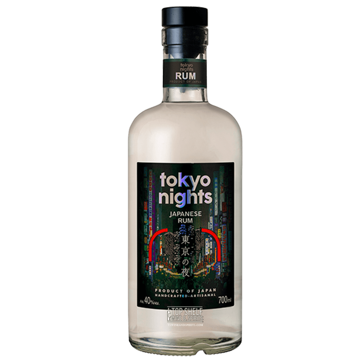 Tokyo Night Japanese Rum bottle, crafted from Okinawa sugar cane molasses, perfect for Japanese-style cocktails.