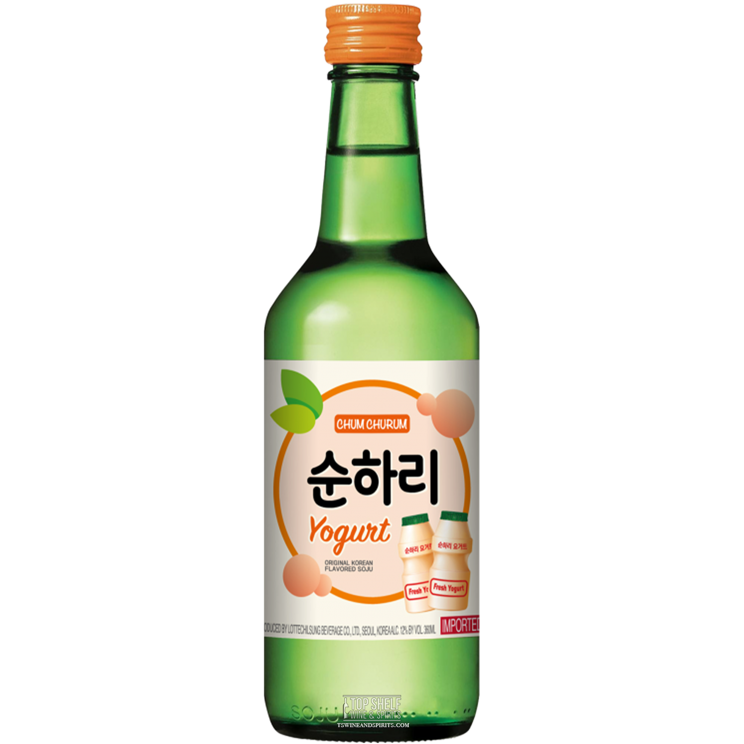 Chum Churum Soon Hari Yogurt Soju 375mL bottle with a vibrant green design and fruity label.