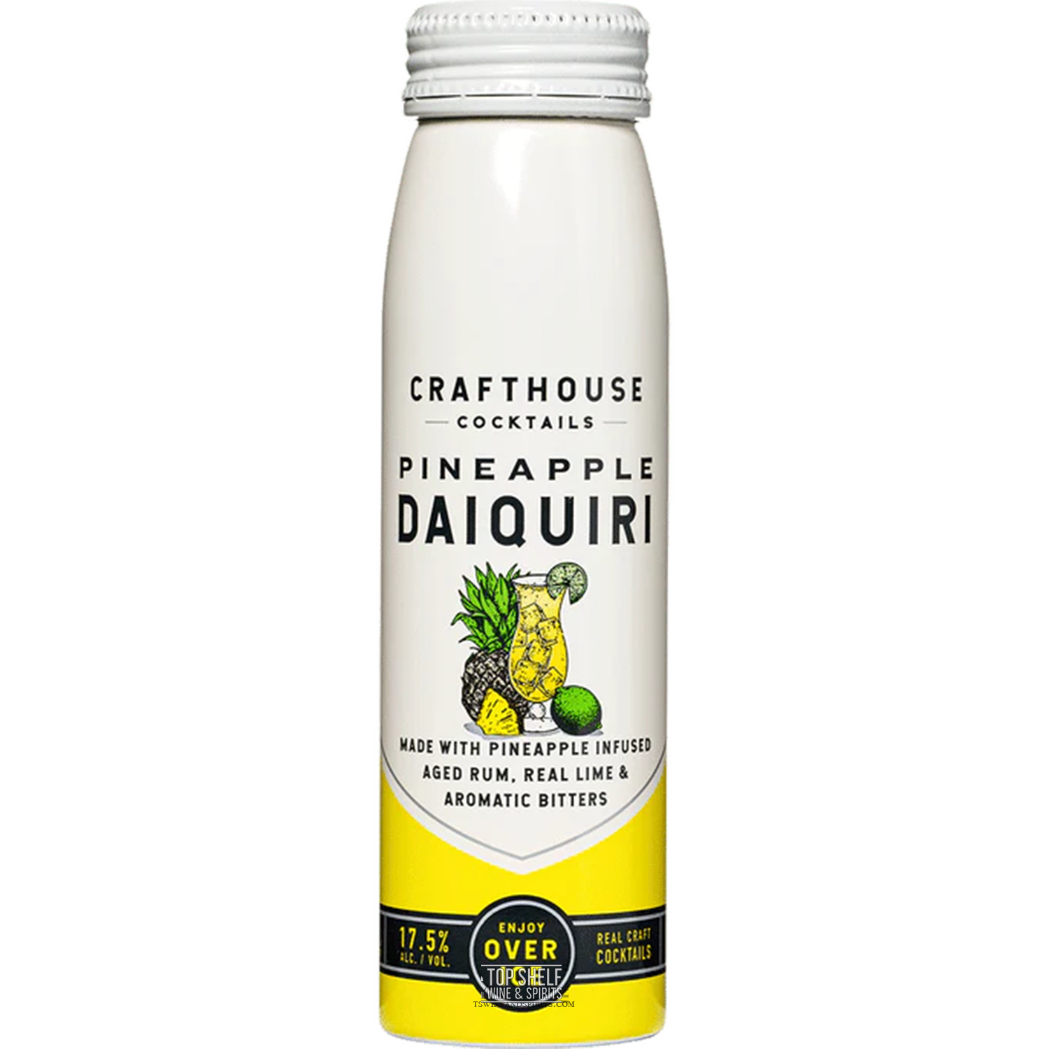 Crafthouse Cocktails Pineapple Daiquiri 200ml bottle featuring pineapple, aged rum, real lime, and bitters.