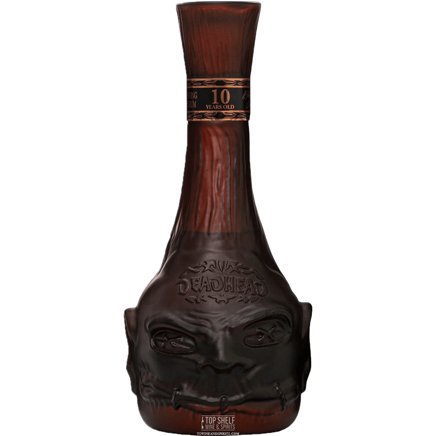 Deadhead 10 Year Aged Rum bottle showcasing a unique design with embossed label, celebrating the limited edition anniversary.