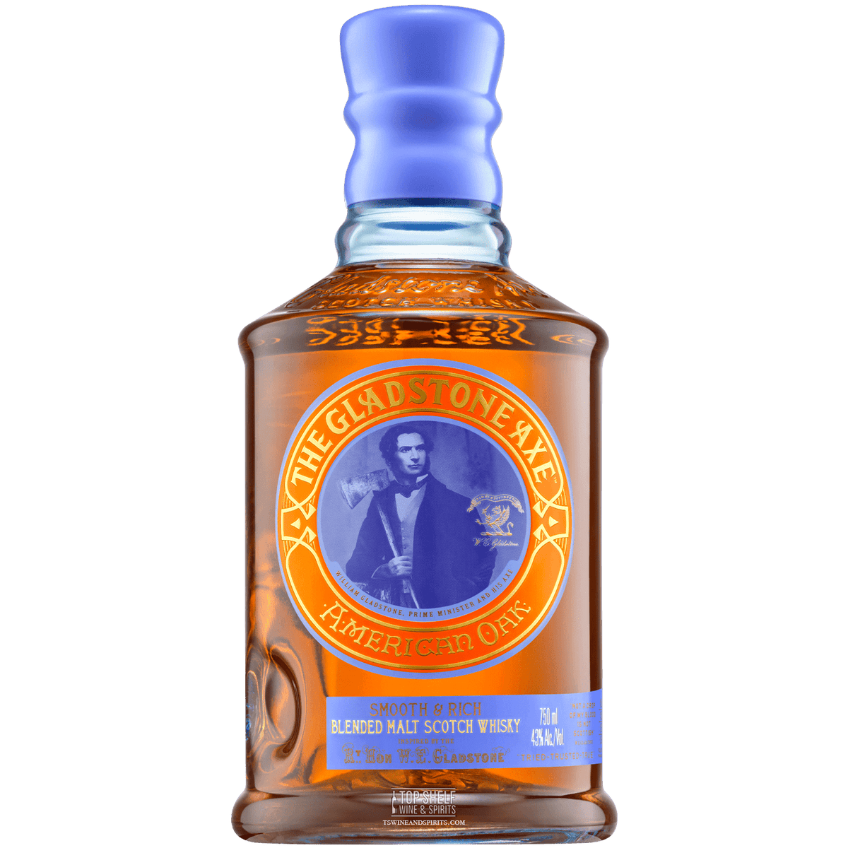 Gladstone Axe American Oak blended malt Scotch whisky bottle with smooth and rich flavor profile.