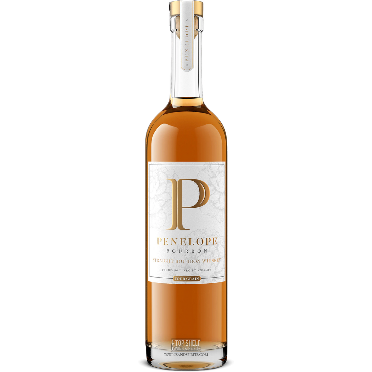 Penelope Four Grain Straight Bourbon whiskey bottle, hand-selected and blended for a smooth tasting experience.