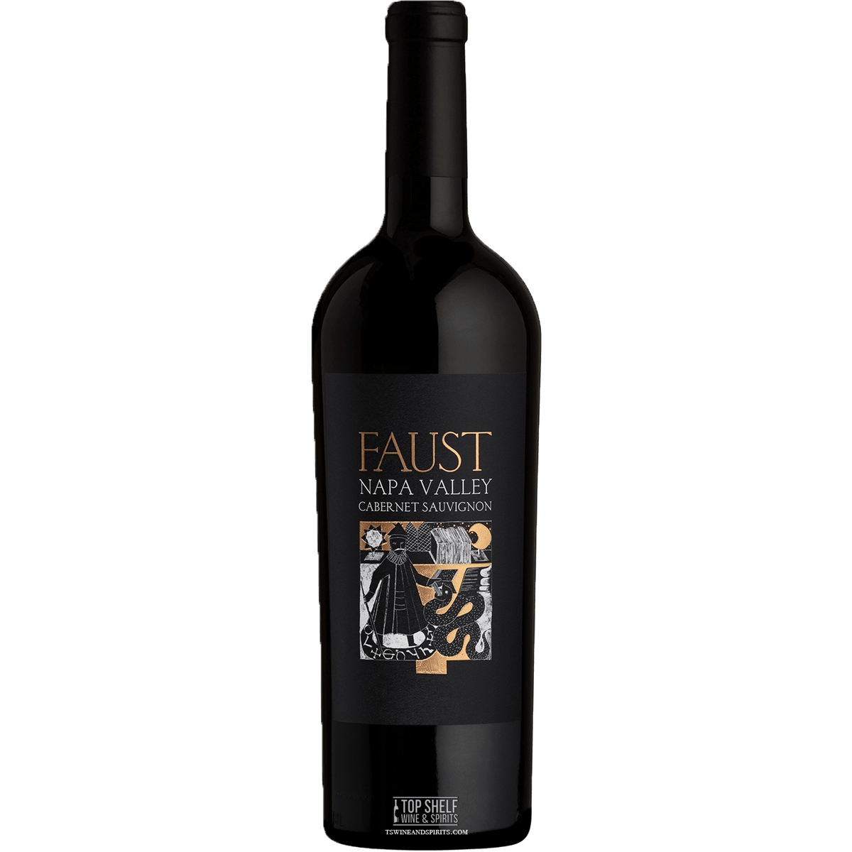 Faust Napa Valley Cabernet Sauvignon 2019 bottle featuring bold design, embodying balance of richness and freshness.