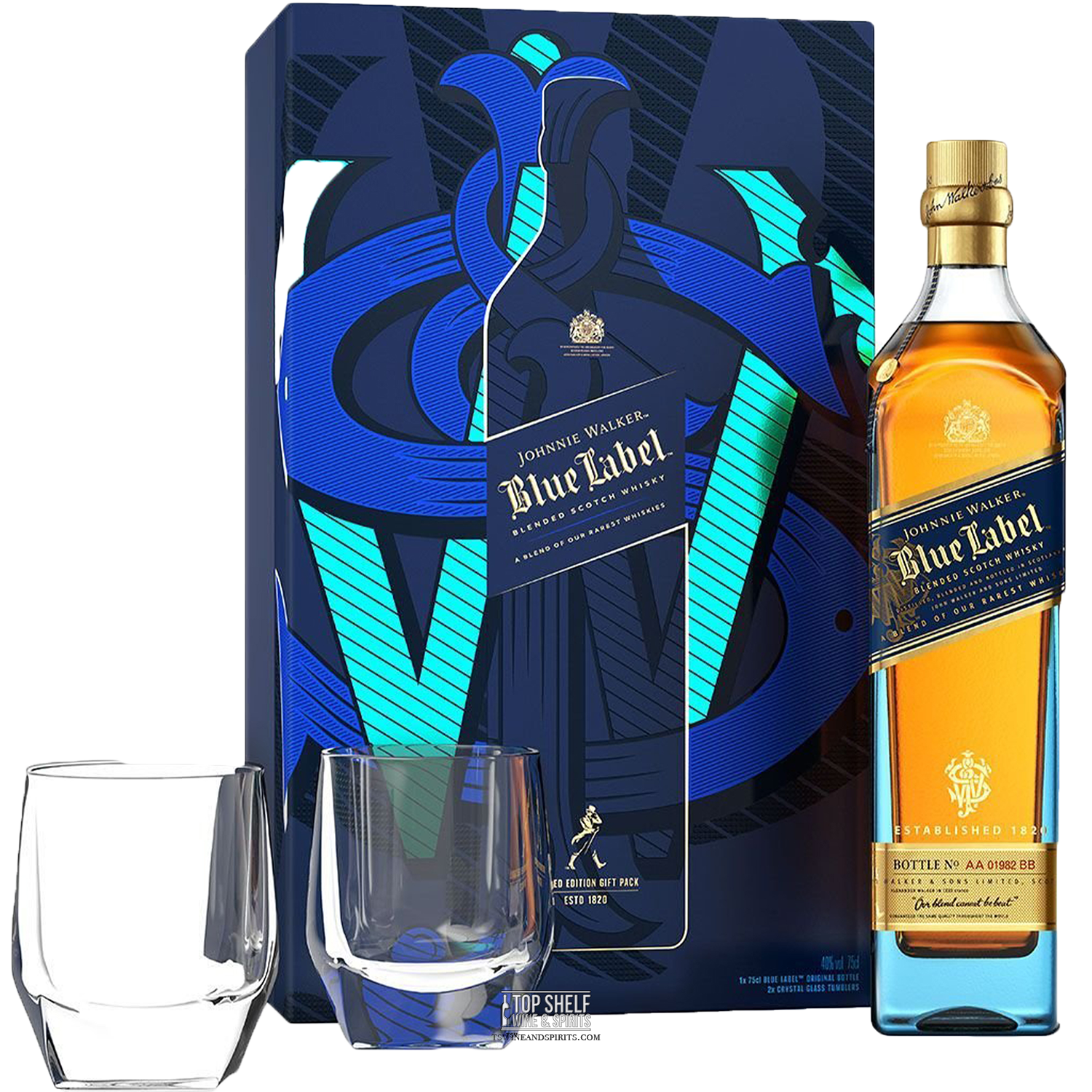 johnnie walker with two glasses