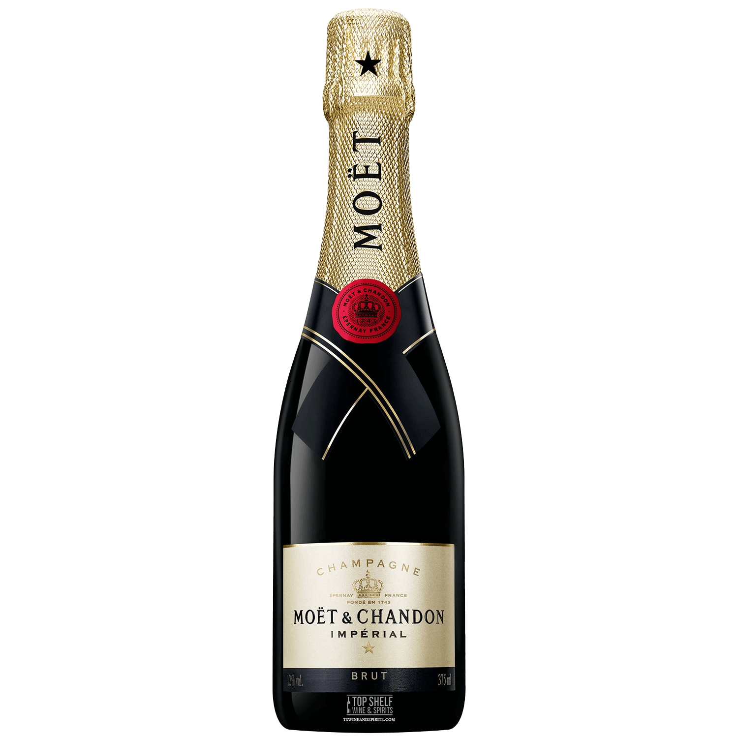 Moët & Chandon Brut Impérial 375mL champagne bottle displaying its elegant design and iconic label.