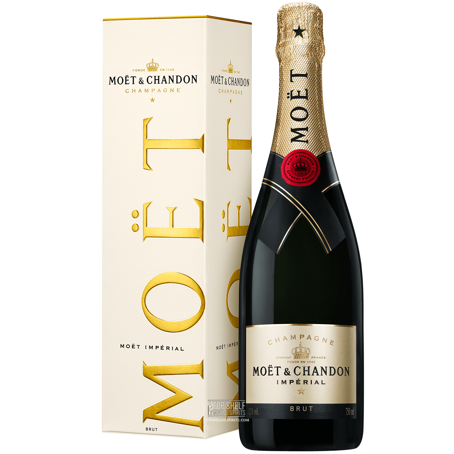 Moët & Chandon Brut Impérial champagne bottle and box elegantly presented.