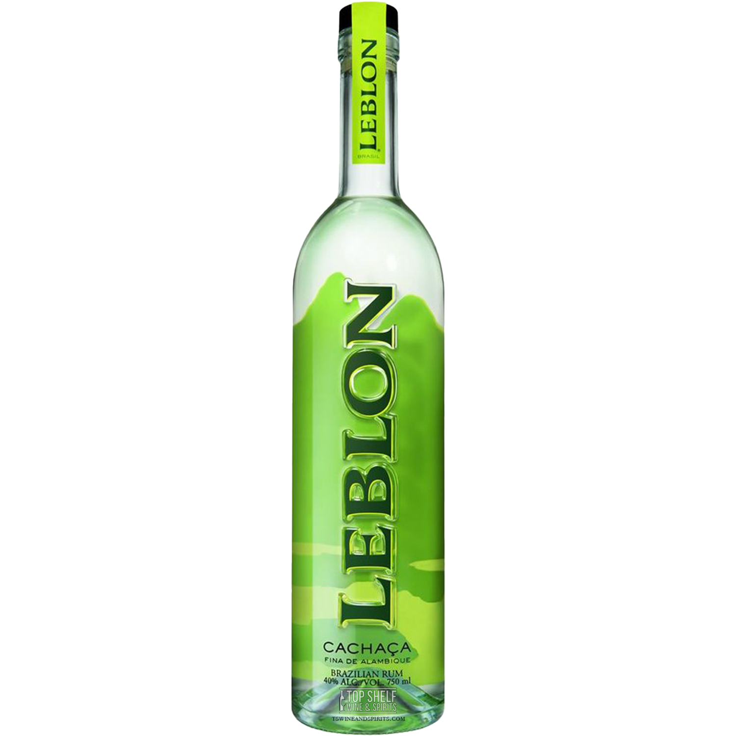 Leblon Cachaça bottle from Destilaria Maison Leblon, showcasing premium Brazilian rum with a vibrant green label.