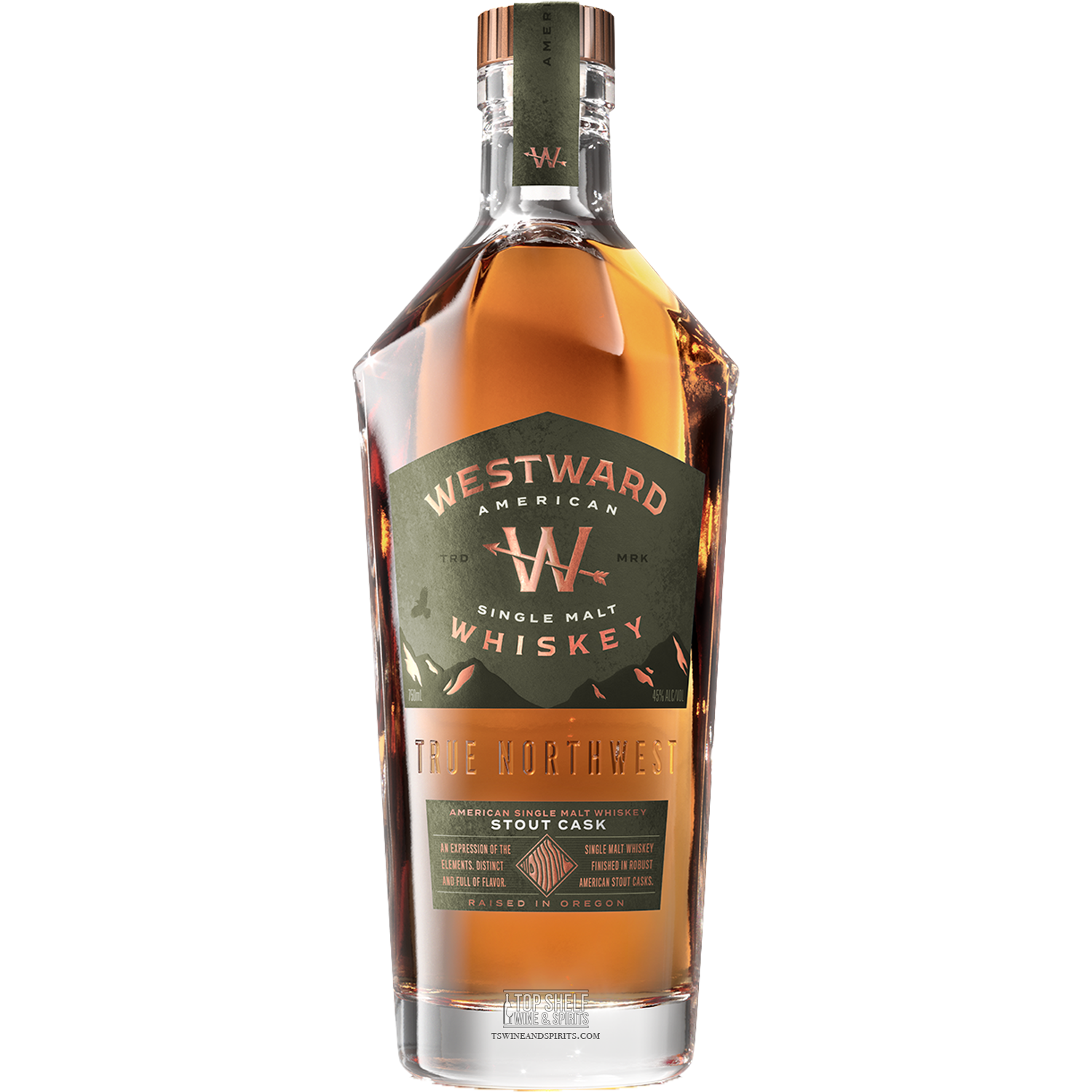Westward American Single Malt Whiskey Stout Edition bottle, showcasing Oregon's brewing culture.