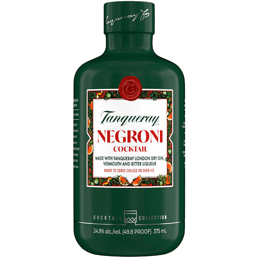 Tanqueray Negroni Cocktail 375ml bottle featuring iconic green design, perfect for gatherings and easy serving chilled or over ice.