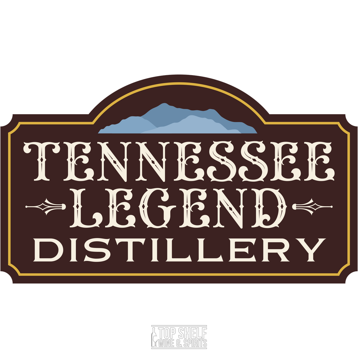 Tennessee Legend Distillery logo featuring mountains, representing southern moonshine tradition.