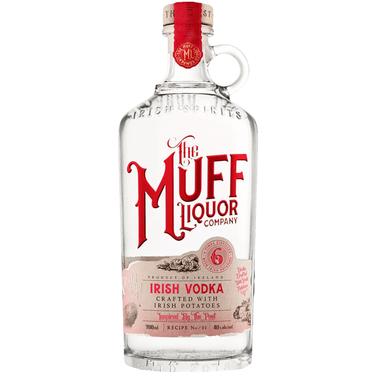 The Muff Liqour Irish Potato Vodka 700ml bottle, crafted with the finest Irish potatoes for premium quality.