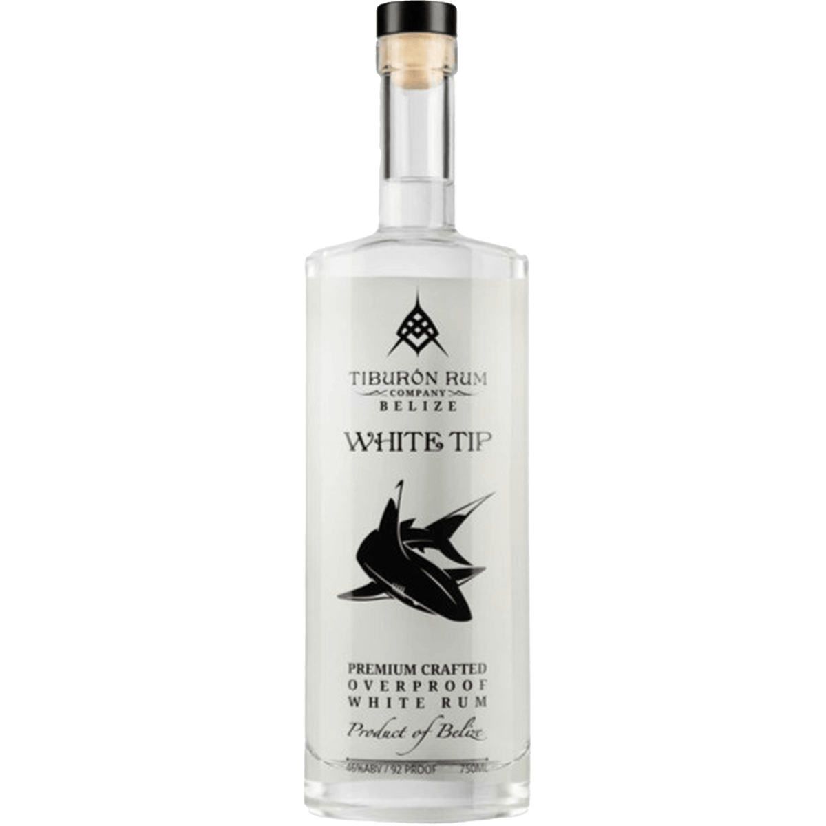 Tiburon White Tip Rum bottle, handcrafted premium rum from Belize, perfect for cocktails and high-proof sipping.
