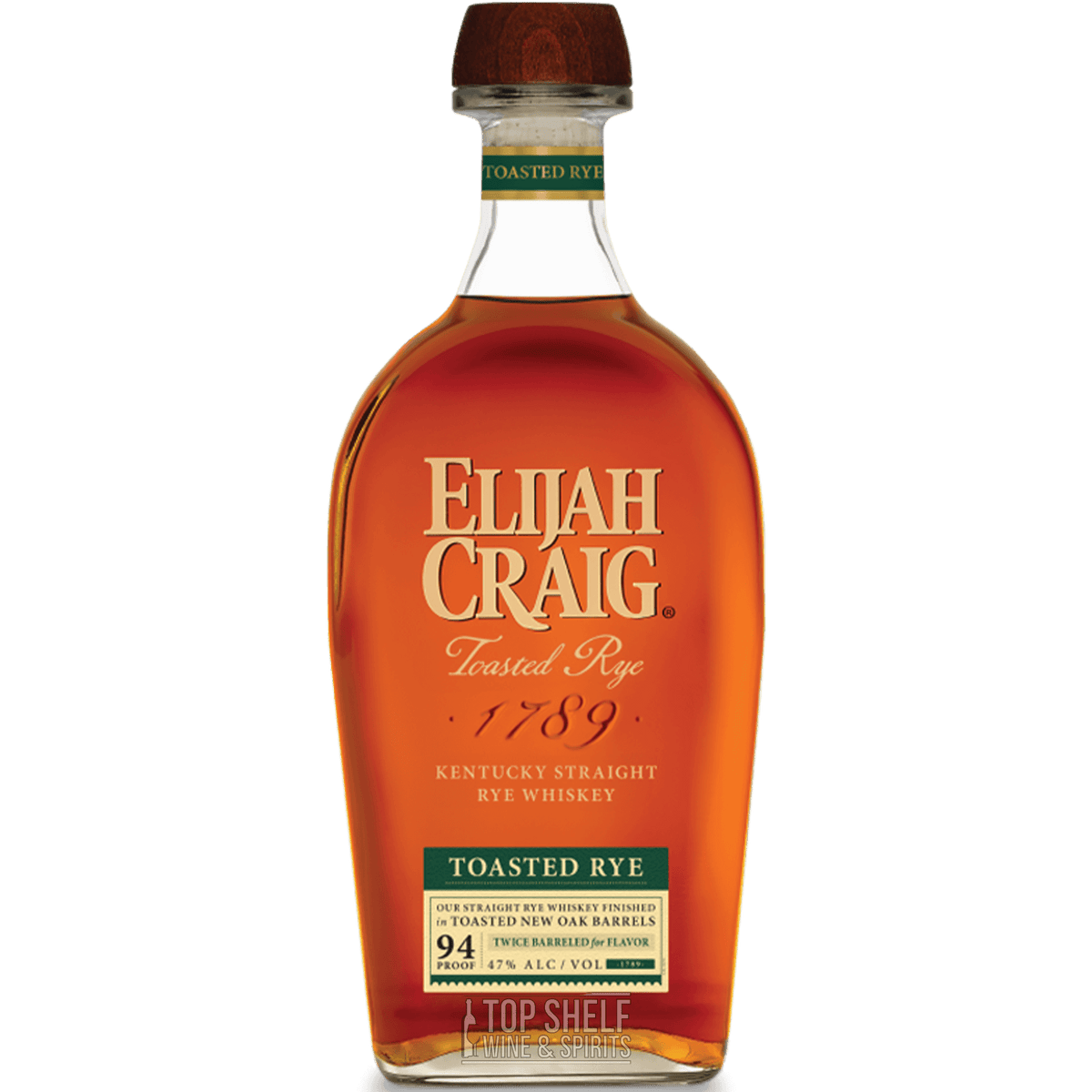 Elijah Craig Toasted Rye Whiskey bottle showcasing its rich amber color and elegant label.
