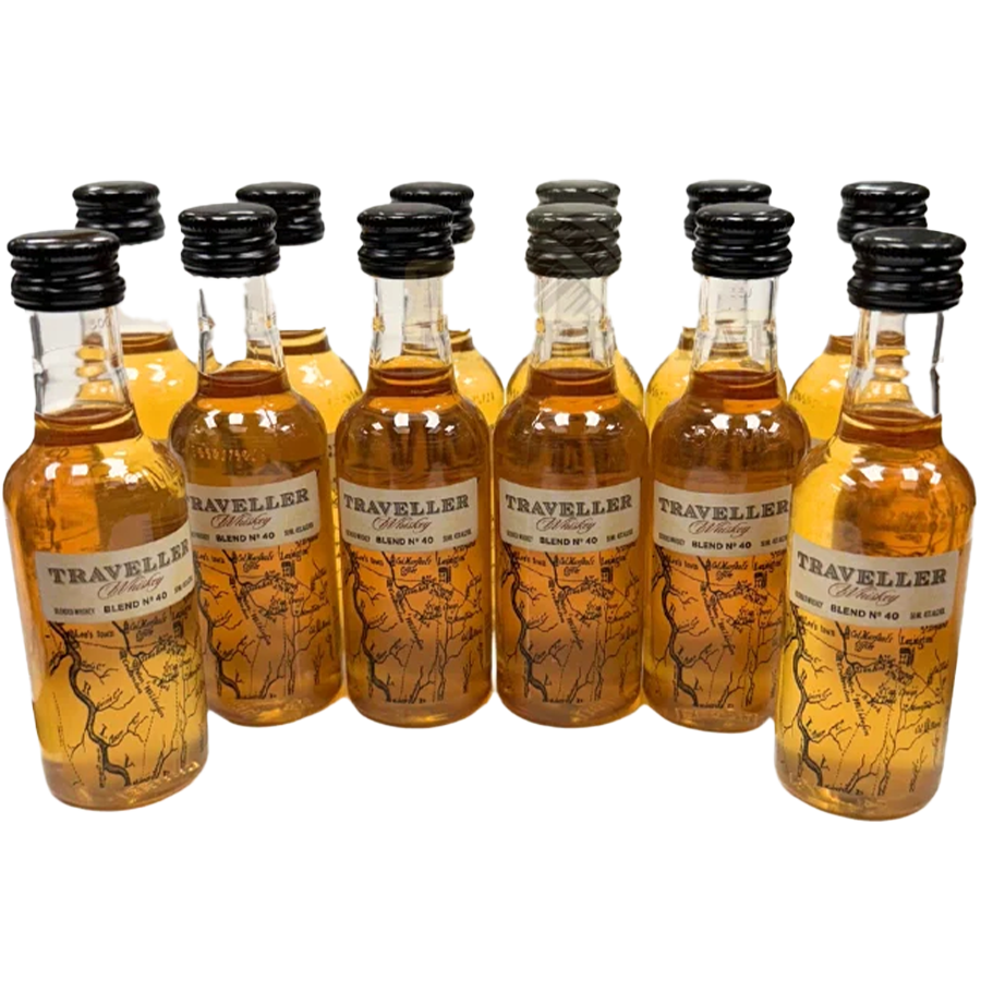 Traveller Blend No. 40 Whiskey 50ml (12 Pack Shot) displayed in a group of mini bottles.