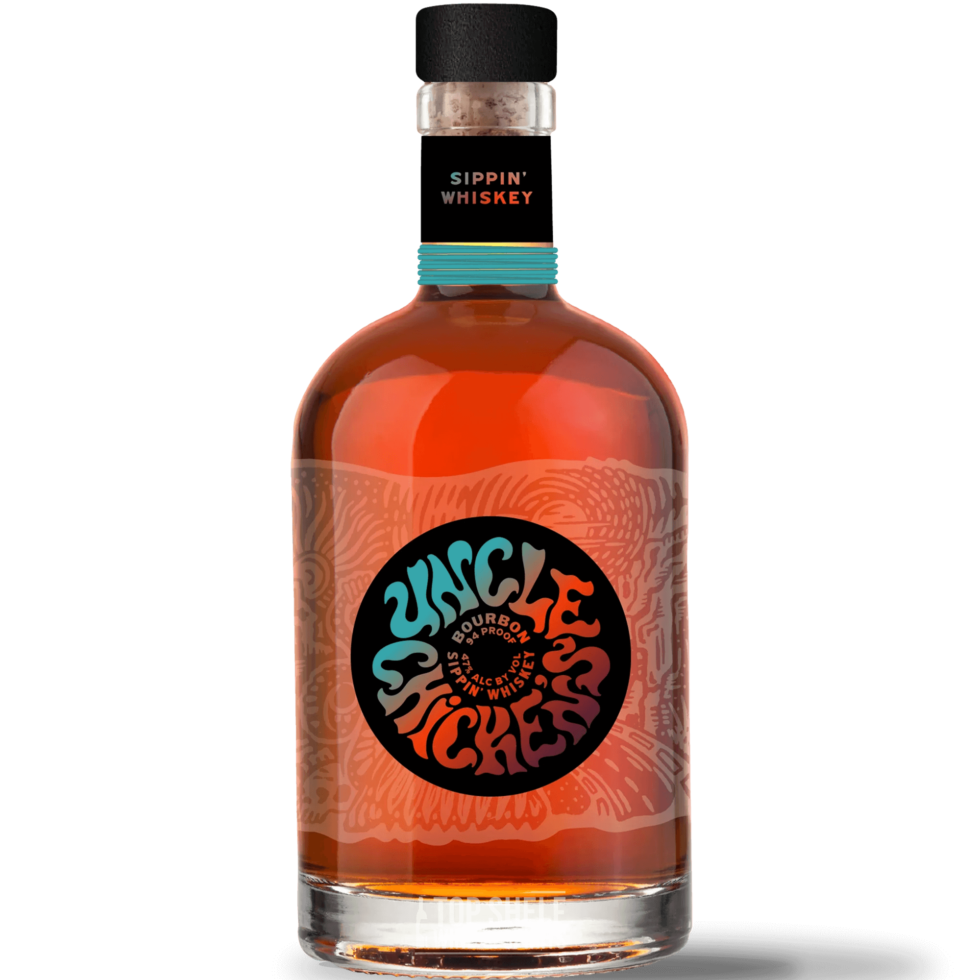 Uncle Chicken's Sippin Whiskey Bourbon bottle showcasing butterscotch, vanilla, and black pepper tasting notes.