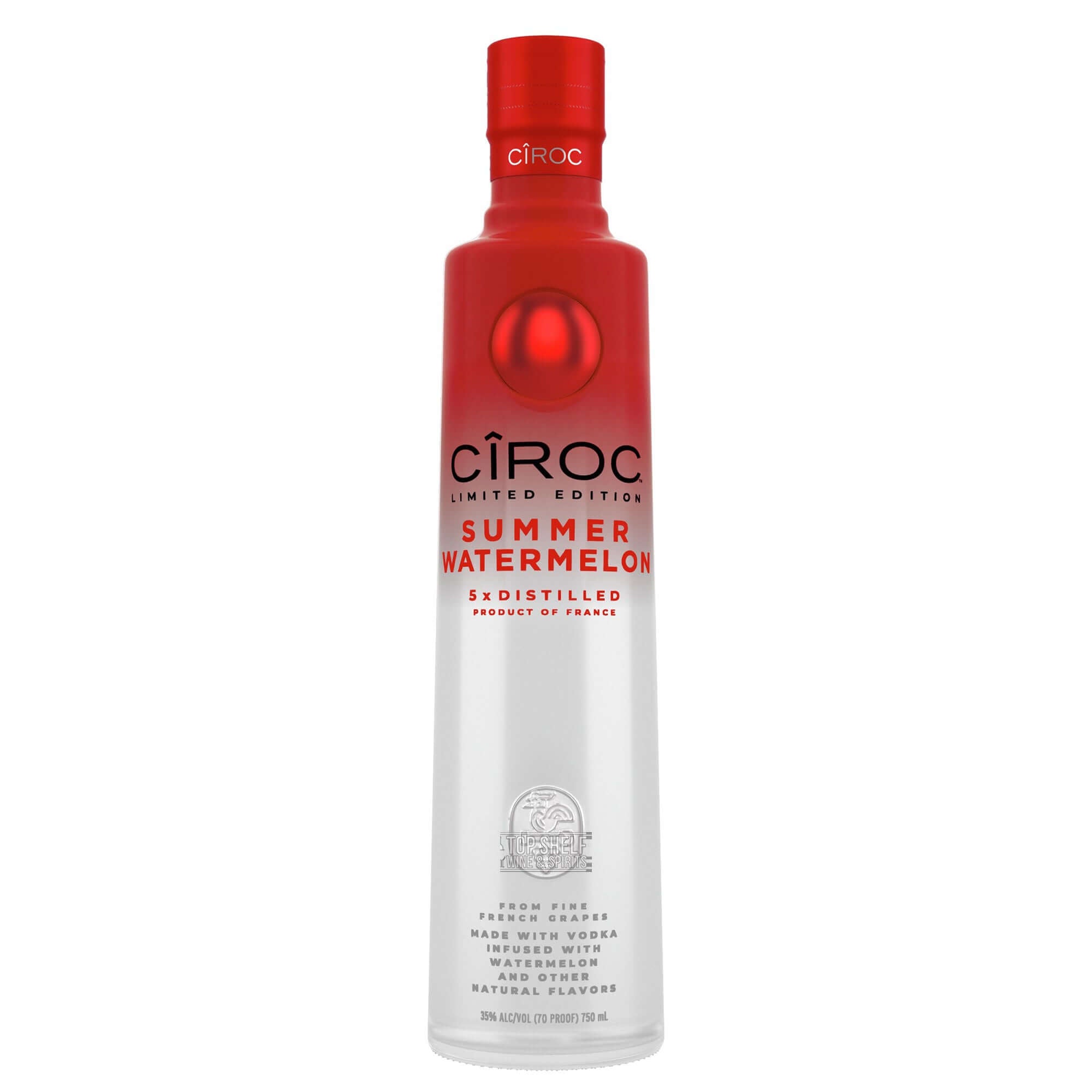 Cîroc Summer Watermelon Vodka bottle, limited edition, 5x distilled, infused with natural watermelon flavors.