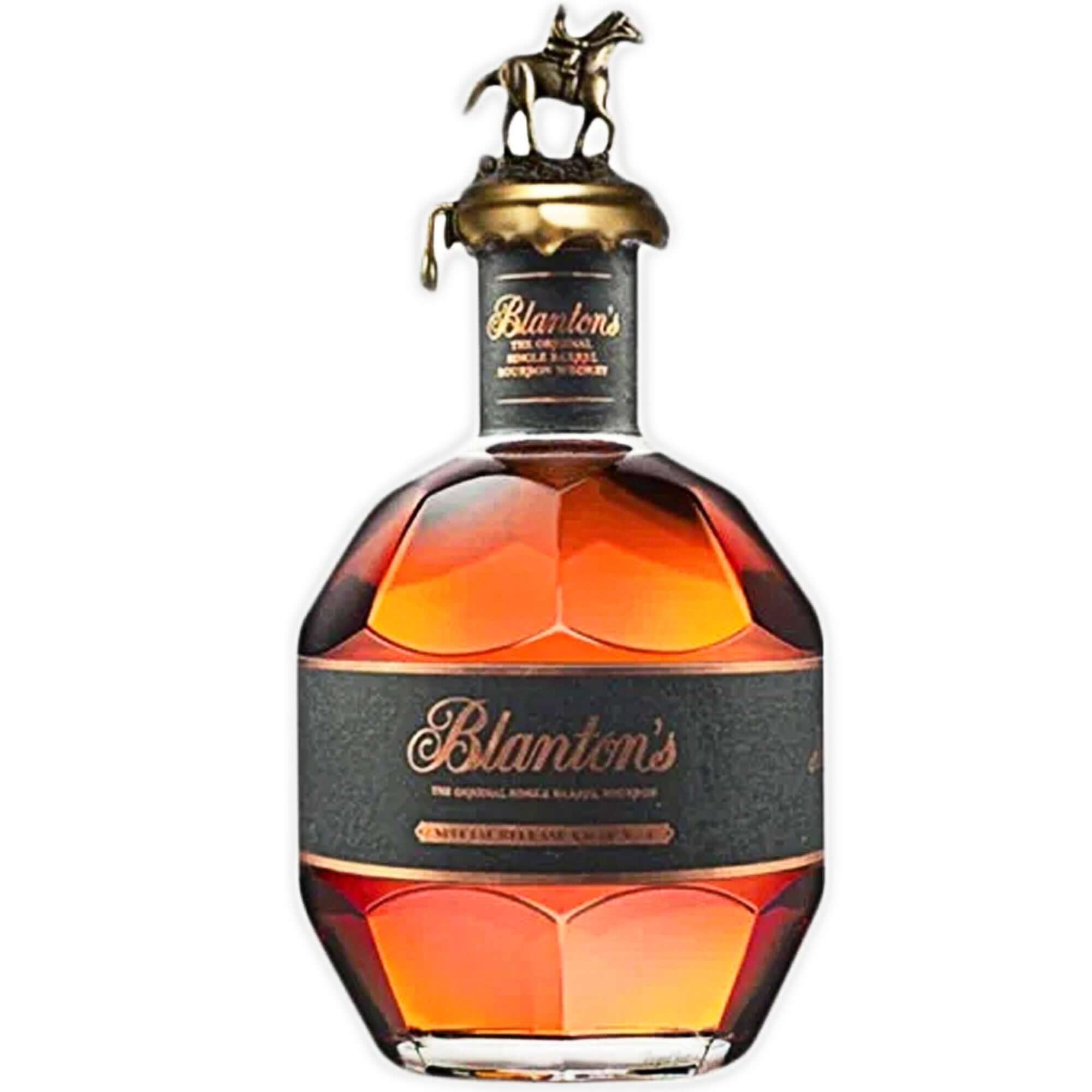 Blanton's Special Release Char No. 4 bourbon bottle featuring custom art label and iconic stag stopper.