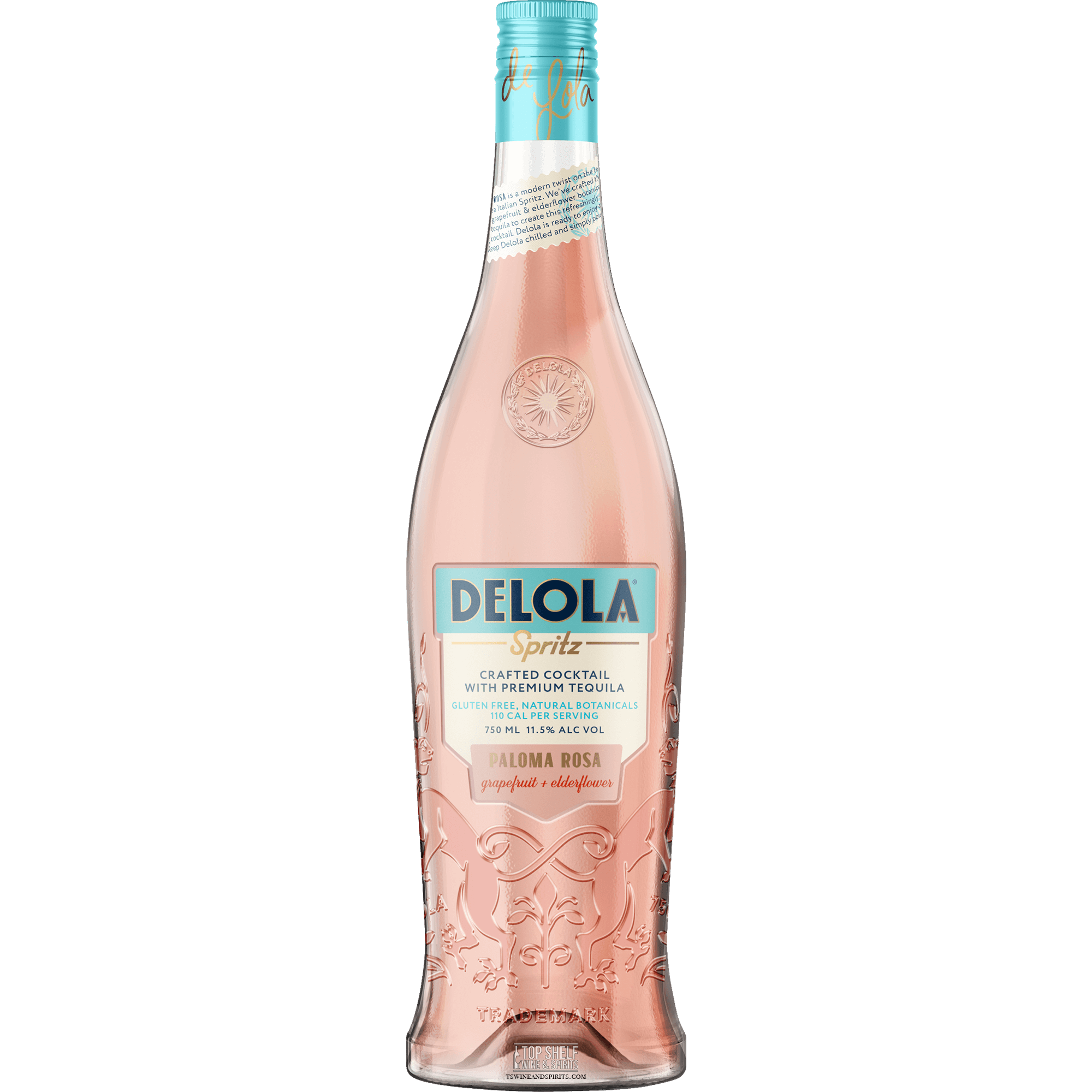 Delola Paloma Rosa Spritz bottle, ready-to-enjoy cocktail with premium tequila, gluten-free and lower in calories.