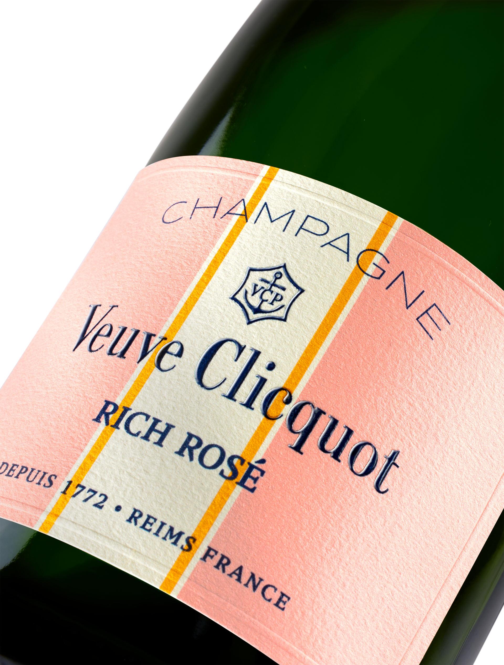 Veuve Clicquot RICH Rosé Champagne bottle with elegant label, perfect for celebrations.